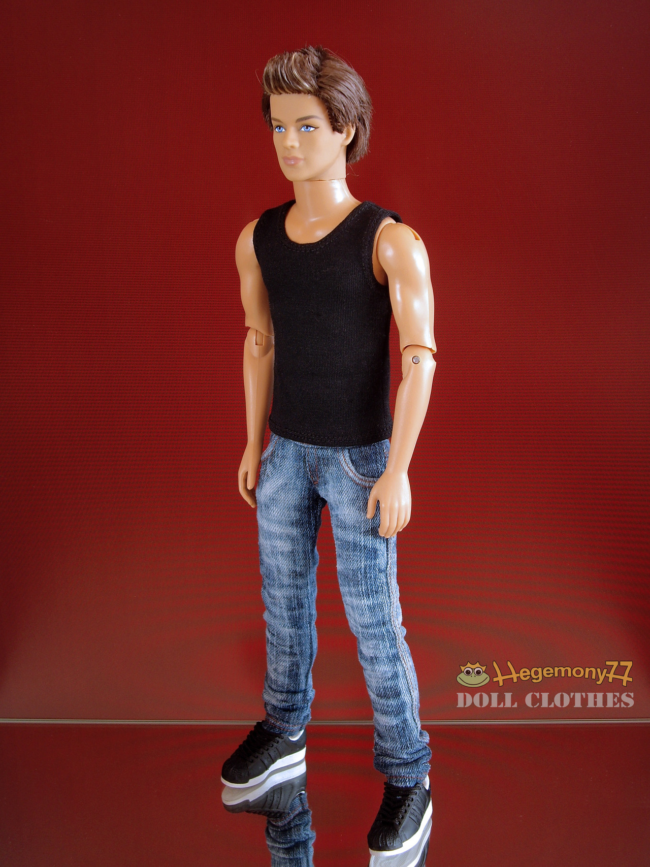 Ken doll in black singlet and blue... - Buy one-sixth scale clothes made by Hegemony77