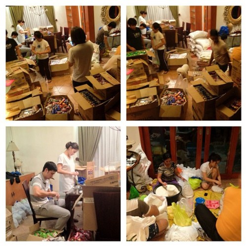 Just finished repacking relief goods for flood victims with @143redangel @jmgonzaga0617 @marcolme @ibon2325 & others. Time to sleep. (Taken with Instagram)