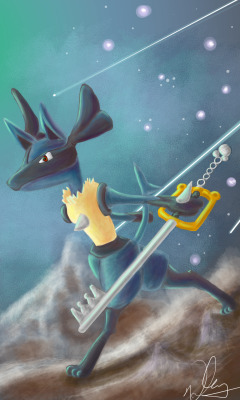 lexip-stib:  http://radiophonic-hero.tumblr.com/ Lucario the Aura Pokemon…holding the Keyblade This one took me longer than the rest but I am proud of it. Woot! 