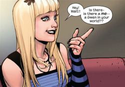 thefingerfuckingfemalefury:  vejigante:  lisbethdurden:  Bendis | Pichelli | Spider-Men #4 Gwen being adorable.  Spider-Men #4, aka Gwen Stacy makes the best faces!  Gwen, what even are these faces you are making right now :D 