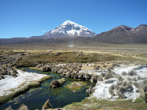 Hot thermal waters and volcanoes in Parque Nacional de Sajama, Bolivia (by twiga269).