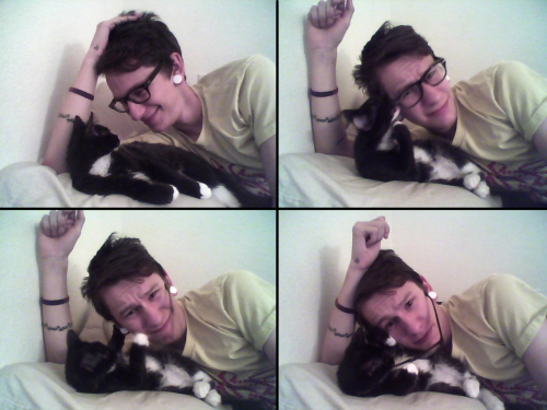 cuteboyswithcats:this is me (ty) and my cat, watson. i was taking a photo of the two of us “in love”