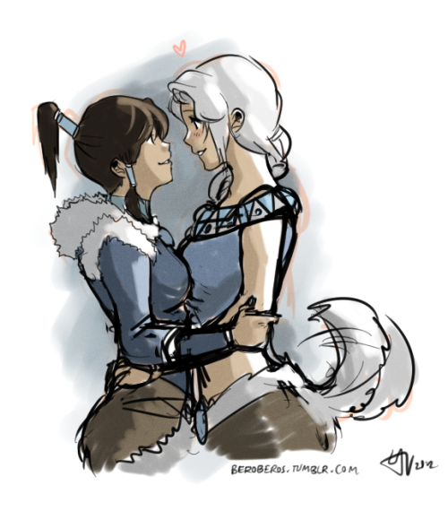 beroberos:  Okay so I was gonna draw Korra with Human Naga but it turned out looking couple-y when it was supposed to be all “yay friendsies” but now I’m going to pretend it’s like  ”IM LOOKING INTO YOUR EYES LOVINGLY BECAUSE YOURE MY PUPPY