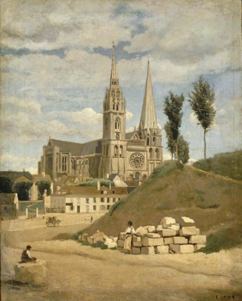 Camille Corot, Chartres Cathedral, 1830. Oil on canvas, 64 × 52 cm (25¼ × 20¼ in).Musée du Louvre, P