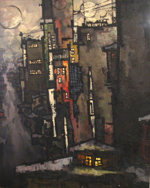 artandopinion:  Russian Cityscape with Two Moons b 1928 Oscar Rabine