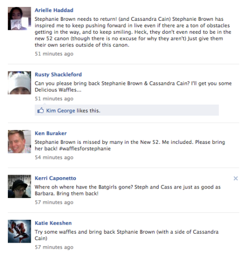 carolferriss:camasaurus:Overwhelming support for our missing Batgirls on Facebook! These are not eve