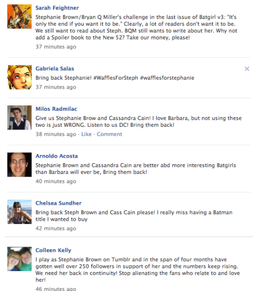 carolferriss:camasaurus:Overwhelming support for our missing Batgirls on Facebook! These are not eve