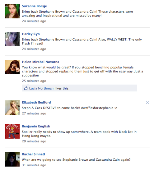carolferriss:camasaurus:Overwhelming support for our missing Batgirls on Facebook! These are not eve