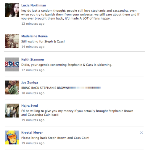 carolferriss:camasaurus:Overwhelming support for our missing Batgirls on Facebook! These are not eve