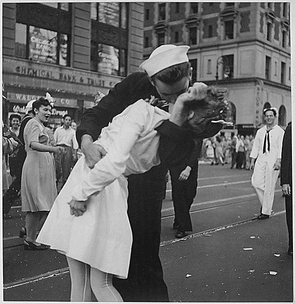 V-J Day
New York City celebrating the surrender of Japan. “They threw anything and kissed anybody in Times Square.” 08/14/1945