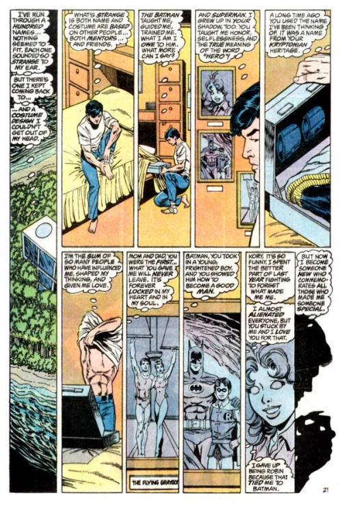 theravioliyoyo:  justplainsomething:  atlas-bear:  The Most Memorable Moments in DC History #39: “Dick Grayson Becomes Nightwing”  My favorite part of this is that an instant after revealing the now infamous disco collar, Dick has the nerve to be