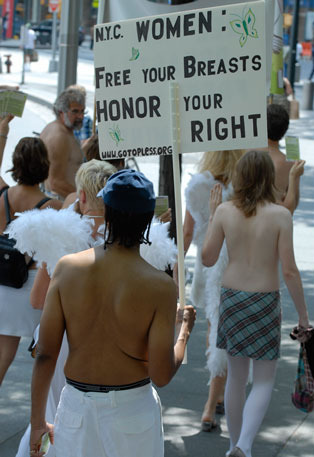 Topless protest sponsored by the UFO loving Raëlian Church, they uses toplessness