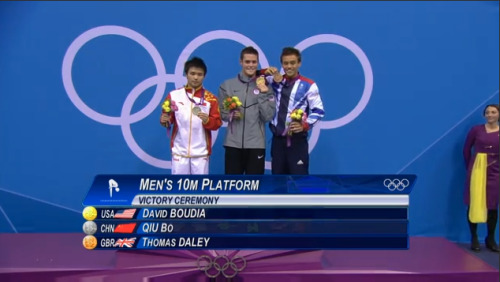 Today in the 10m Diving finals David Boudia of USA takes Gold. Qiu Bo of China takes Silver and Tom 