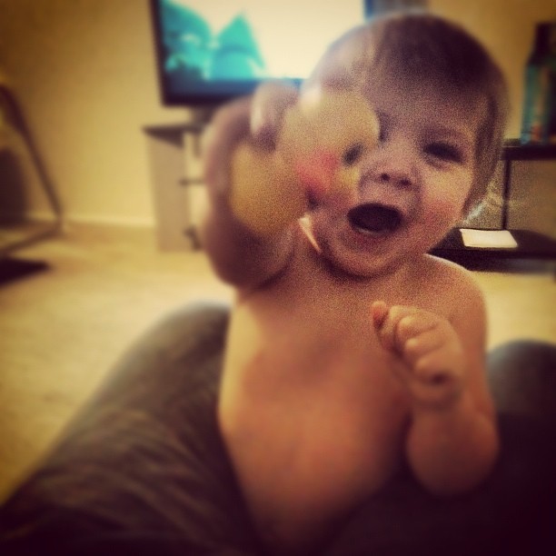 Hahahaha. Cole and the one eyed ducky (Taken with Instagram)