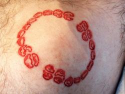 briandecker:  This guy had his wife make a bite impression in clay for me to cut into his shoulder. Cutting/removal scarification by Brian Decker of Pure Body Arts. 