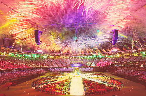 Fireworks explode over the stadium during the Closing Ceremony.  