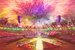 Fireworks explode over the stadium during