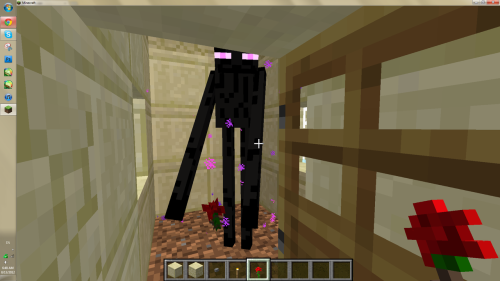 ender-friend: I FOUND AN ENDERMAN IN THIS DESERT VILLAGE HOUSE AND HE LOOKED SAD SO I PUT A FLOWER D