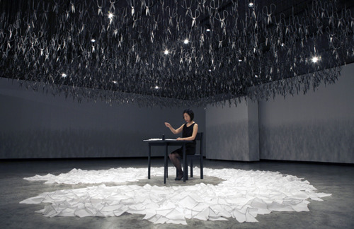 Beili Liu - The Mending Project (2011) “…Hundreds of Chinese scissors suspend
