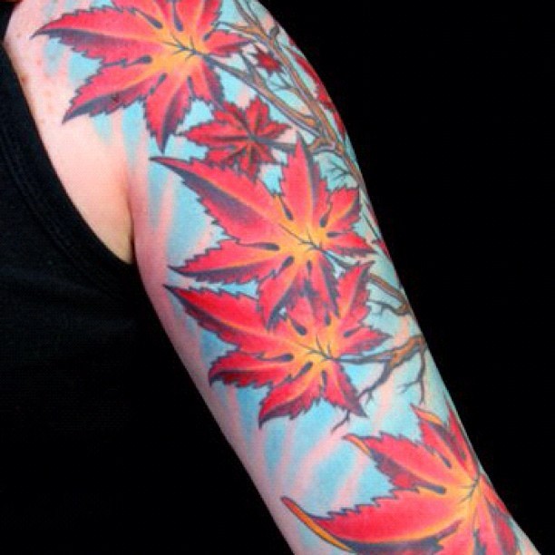 Japanese style Maple leaf half sleeve by Damen Tesch TattooNOW