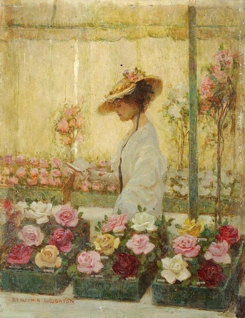 Woman in a Conservatory with Roses, Benjamin Haughton