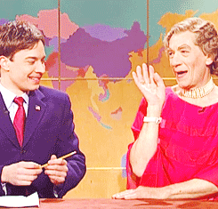 theactualjensenackles:  sinfultragedy:  SNL 27x14 - Ian McKellen as Maggie Smith  Jimmy Fallon can say he kissed Gandalf and Magneto. 
