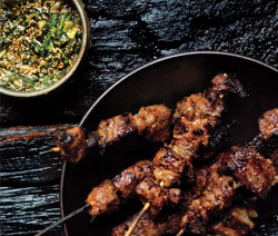 epicurious:  Steak Skewers with Scallion Dipping Sauce (Bon Appétit, July 2012)