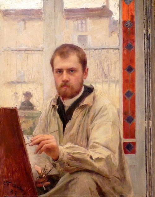 artistandstudio:Emile Friant, Autoportrait en gris clair, huile sur toile, 1887, Musée des be