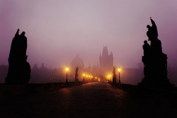 bluepueblo:  Fog at Dusk, Prague, Czech Republic