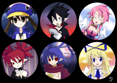 Hadn&rsquo;t done art in awhile, and finally for Otakuthon did some button designs. Disgaea was the 