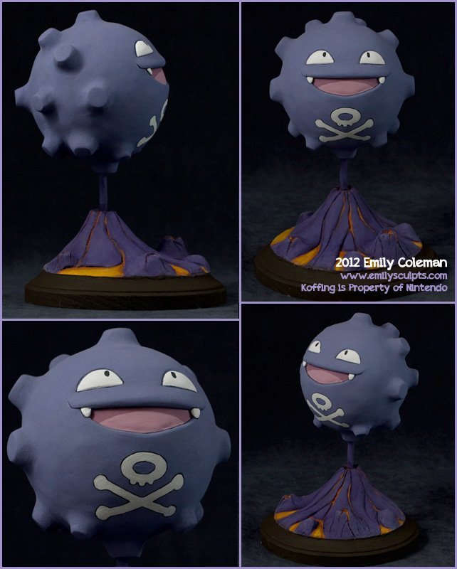 emilysculpts:  A commission of Koffing!  I put a solid wood ball in the center of