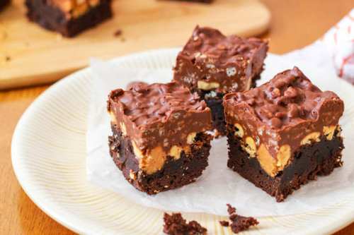 Porn photo gastrogirl:  peanut butter cup crunch brownies.