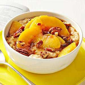 Chai Oatmeal with Peaches and Pecans (Healthy Breakfast Idea!) Yields: 1-2 Servings Ingredients: 1 c