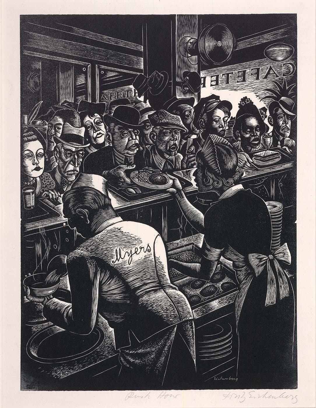 Fritz Eichenberg
Rush Hour (Myers Cafeteria)
ca. 1935-1936
wood engraving