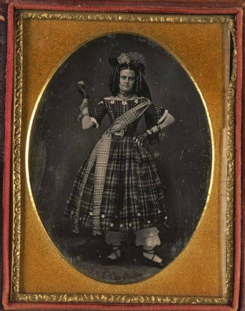 tuesday-johnson:ca. 1840-1860, [daguerreotype portrait of a dramatically posed lady in an elaborate 