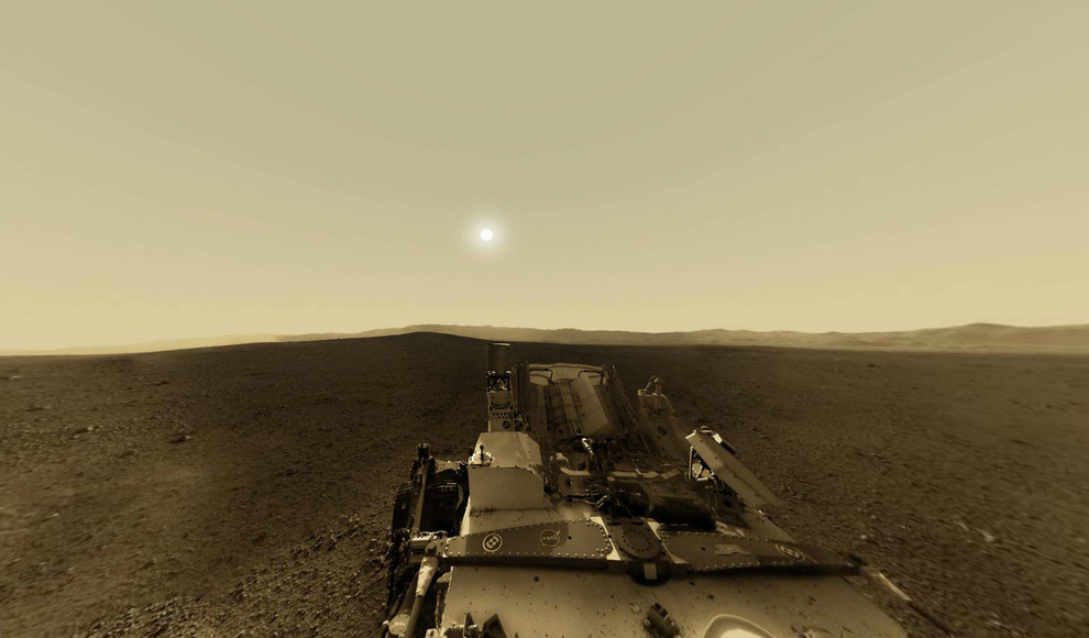 Curiosity captures the beauty of a Martian sunrise
This was taken a couple days ago, and you can see the full-sized sunset panorama here.