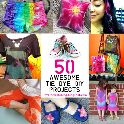 DIY Roundup of Fifty Tie Dye Projects from I Love to Create here. Lots of projects I actually h