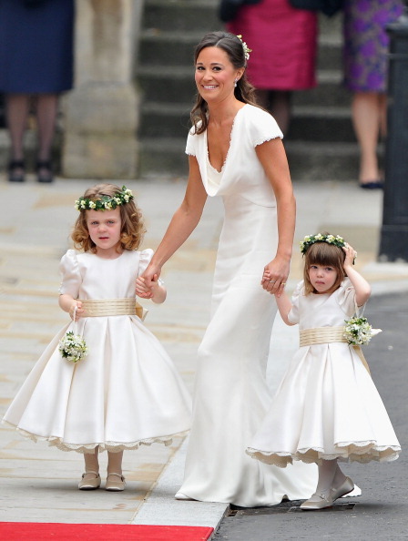 Red and white flower girl dress