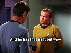 flamingbluepanda: deannaboi:  fuckyeah-nerdery:  deducecanoe:  myotherblogisatardis:  needsmorestartrek:  noblette:  tos rewatch → shore leave   That sassy shit-eating grin gets me every time.  Kirk’s squint in the last gif makes me lol forever.