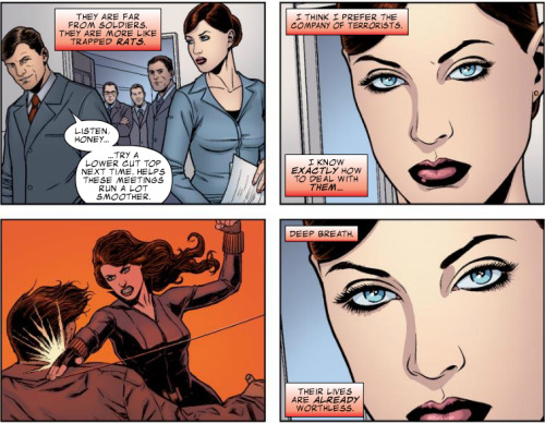 fuckyeahmarvelpanels: Iron Man 2 - Black Widow: Agent of S.H.I.E.L.D., issue #1.