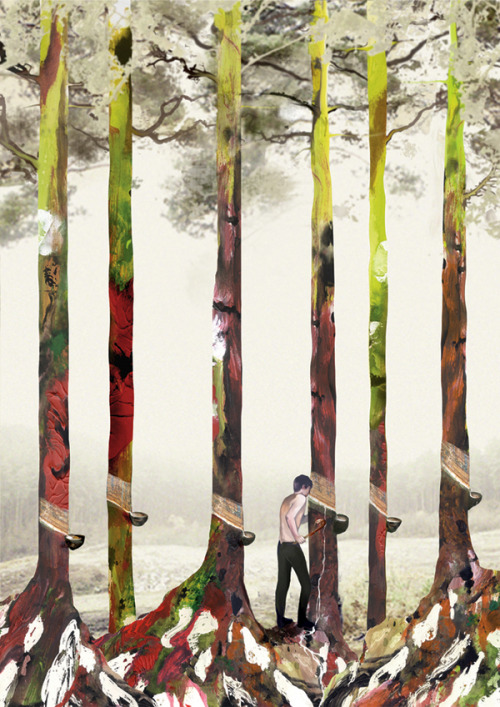 couer-automne:Oat Montien - Bleeding Trees / mixed media / 2011