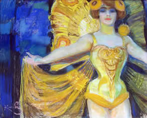 František Kupka (Czech; 1871–1957)Showgirl in Yellow Costume Pastel on paper, ca. 1900 Allen Memoria