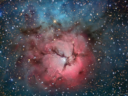 astronomerinprogress:  The Trifid Nebula in Stars and Dust  Credit &amp; Copyright: R. Jay GaBany (Cosmotography.com) Explanation: Unspeakable beauty and unimaginable bedlam can be found together in the Trifid Nebula. Also known as M20, this photogenic