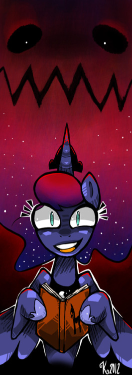 twilightsparklesharem:  kaliptro:  Let’s Read a Scary Story by ~Kaliptro2   Uh, Luna? You—You got a little…something in your, uh, mane…