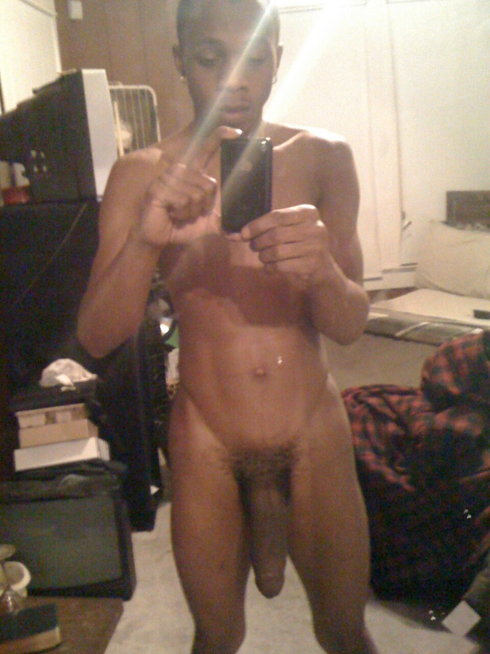 Naked black cock selfie