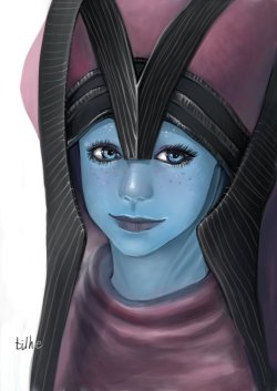 Tilhe:  Baby Liara In Benezia’s Headdress By ~Tilhe “That Thing Is Too Big For
