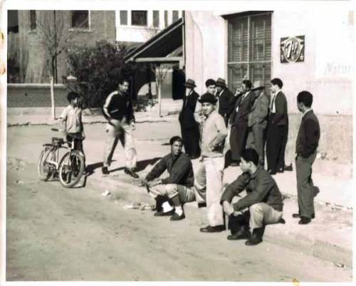 Armando Martinez, standing forefront, Pachucos in background c.1942