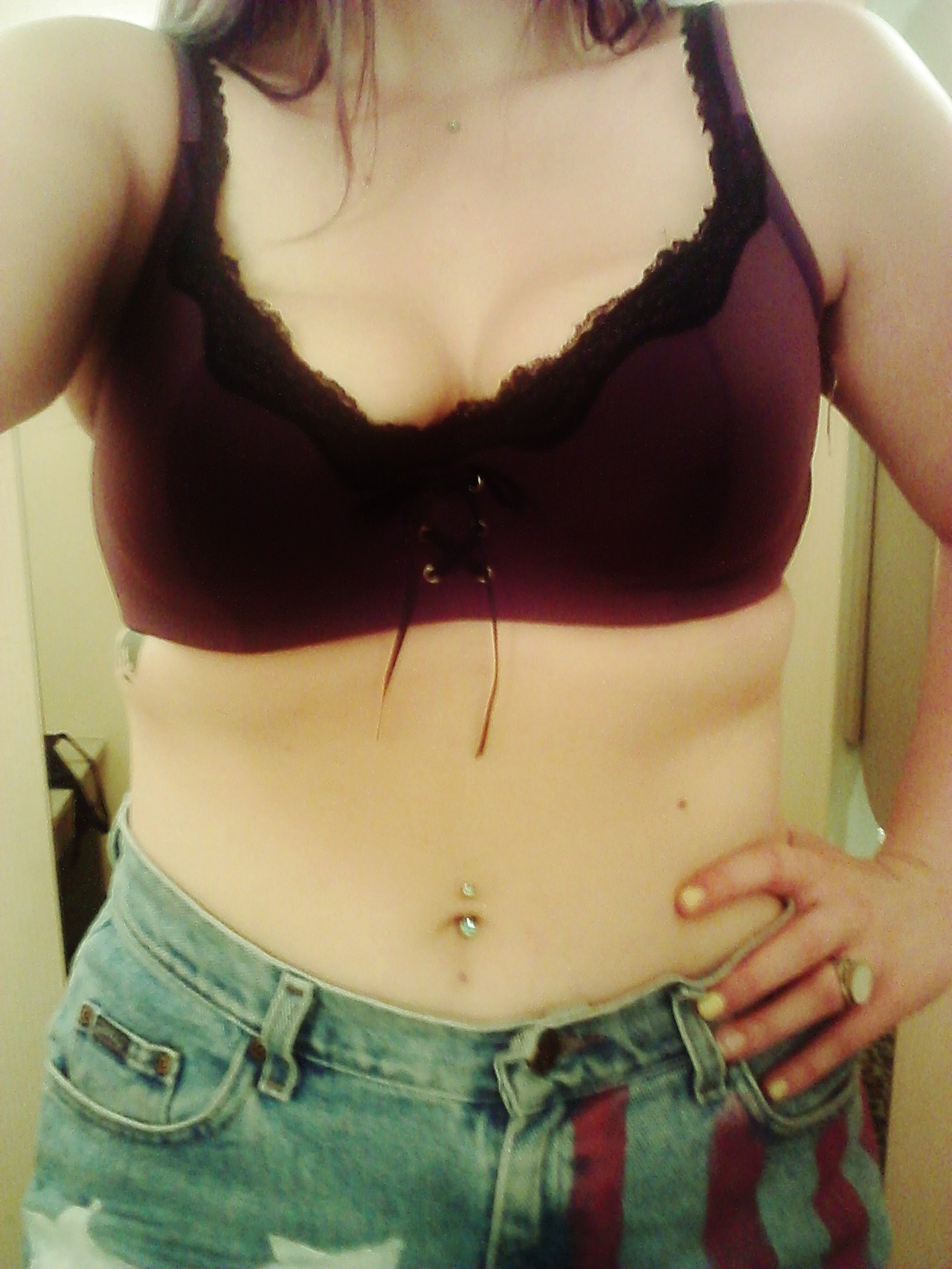 downtofunk69:  My new bra, with matching underwear. I am a real lady now.
