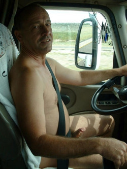 mykindofhotmen:  I wonder if all truckers drive nude and hard like this daddy driver…  Truck me hard!