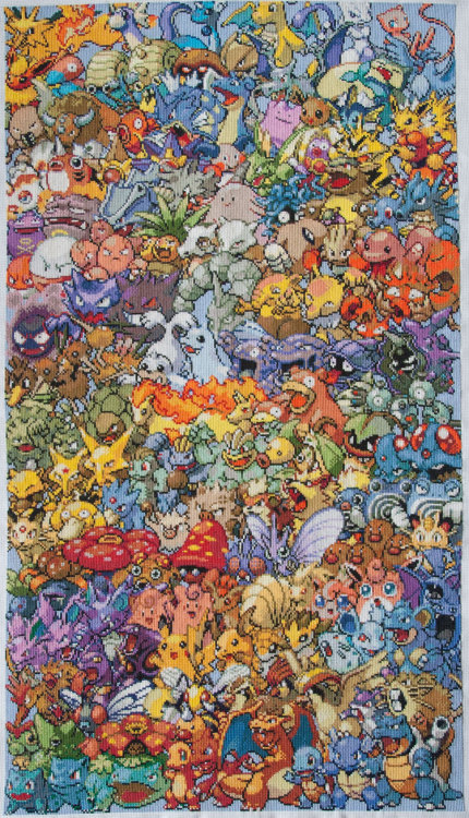 purplelillipup:  teloscs:  This girl spent ~8 months cross stitching this Pokemon mural, she is a GODDESS. This is just so amazing I might poop my pants.  They’re even in order! This is just the most ridiculously amazing thing. 